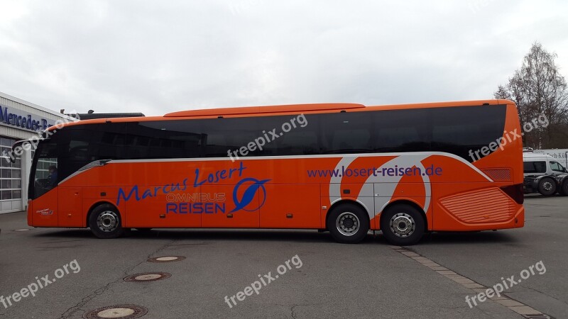 Bus Orange Sky Clouds Travel