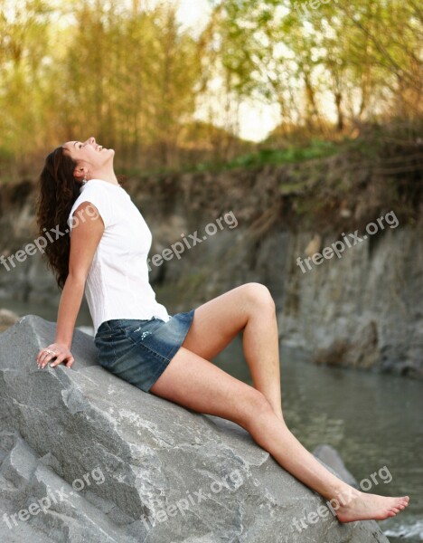 Posing River Girl Summer Young