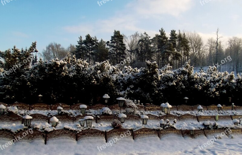 Cemetery Tombstone Wood Snow Winter