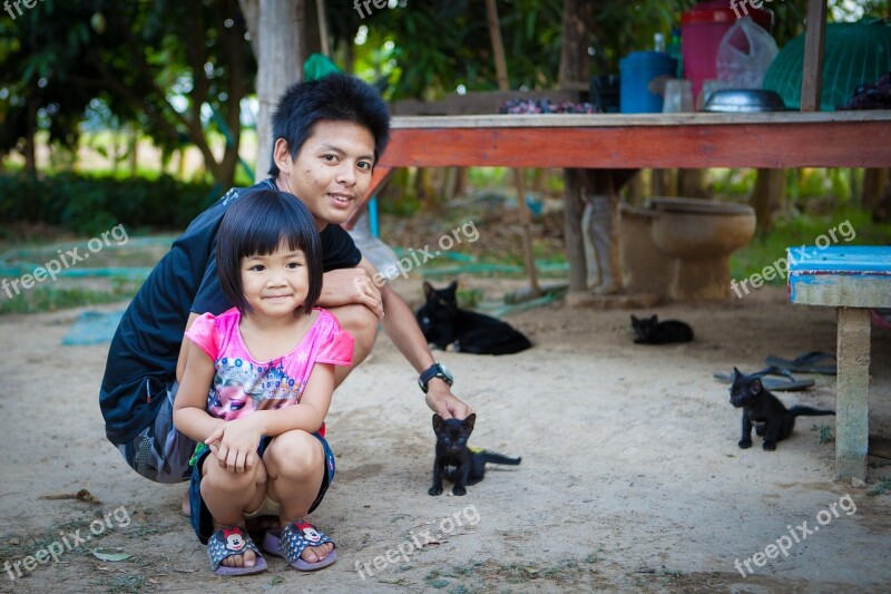 Countryside Kitten Girl Girl And Dad Back Yard