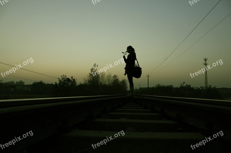 Silhouette The Train Tracks Beauty Free Photos