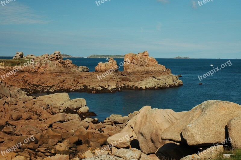 Brittany Rocky Coast Boat France Rock