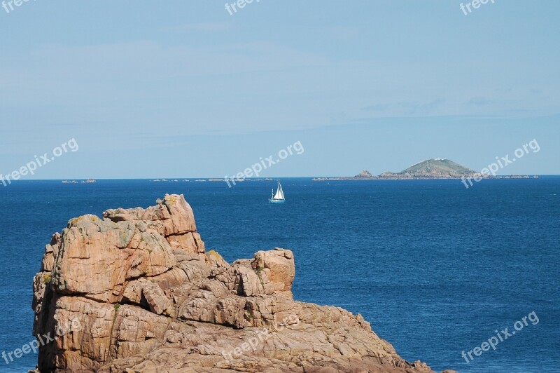 Sailing Boat Brittany Rocky Coast Boat France