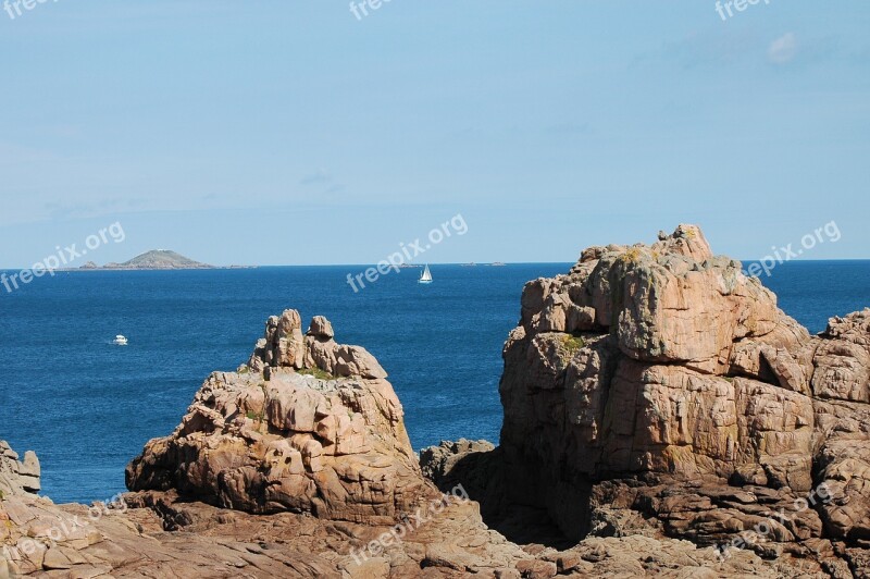 Sailing Boat Brittany Rocky Coast Boat France