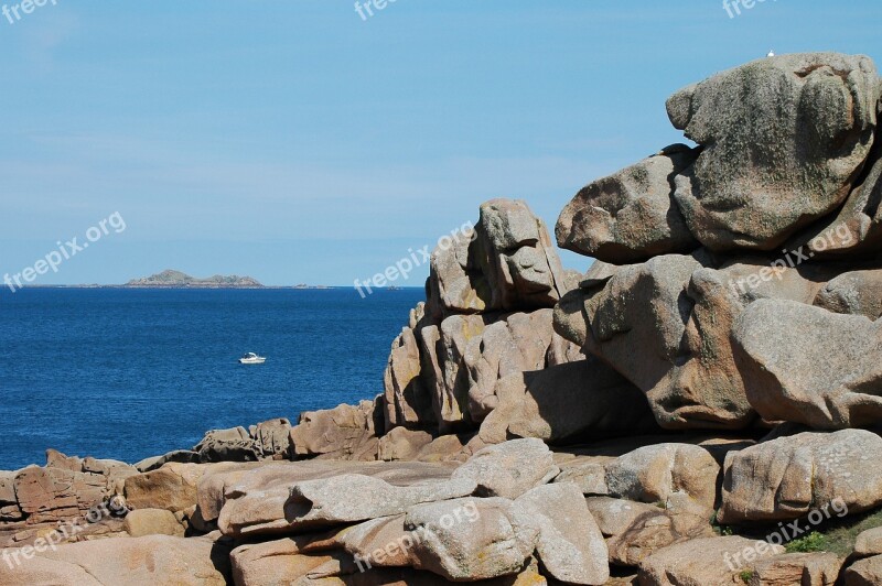 Brittany Rocky Coast Boat France Rock