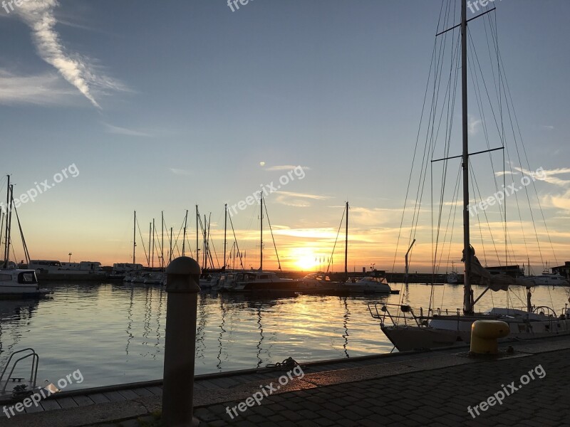 Port Boats Sunset Mast Twilight