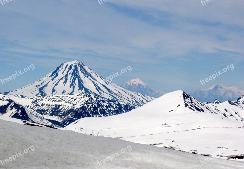 Volcanoes Mountains Winter Snow Landscape