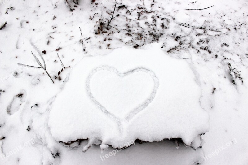 Winter Snow Heart Love Stump