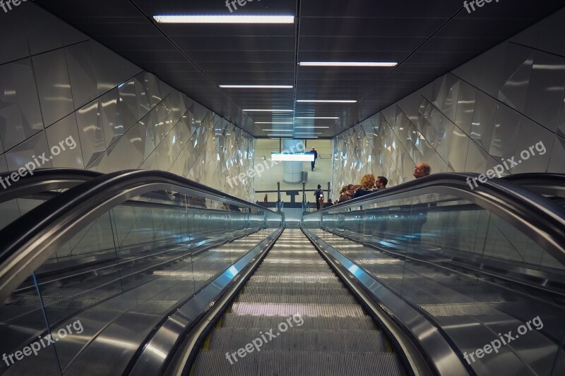 Escalator Underground Handrails Metro Movement