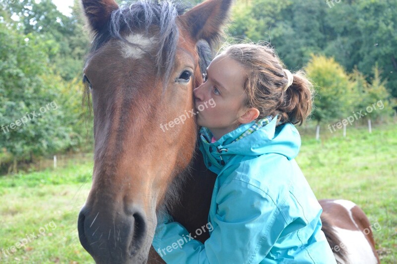 Kiss Kisses Horse Girl Young Woman