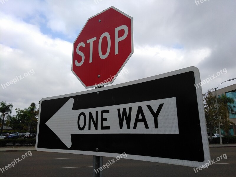 Stop One Way Road Sign Travel