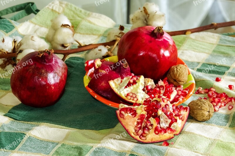 Pomegranates Fruit Still Life Cotton Composition