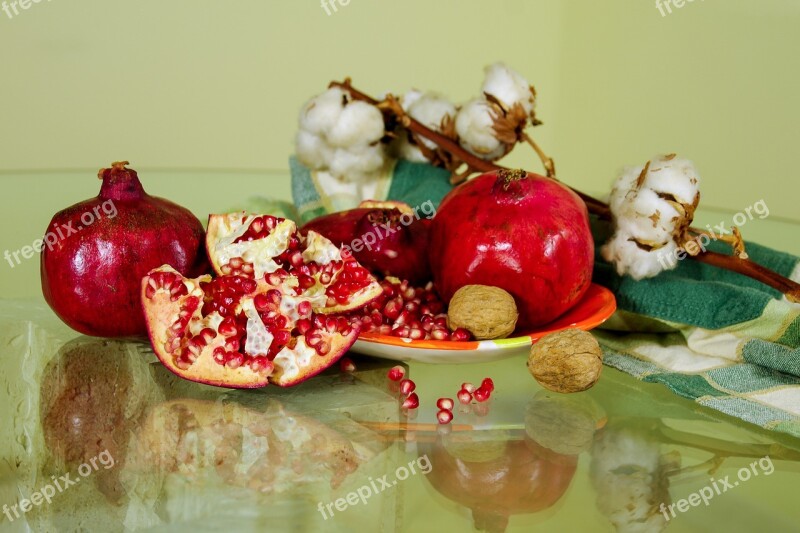 Pomegranates Fruit Still Life Composition Reflections