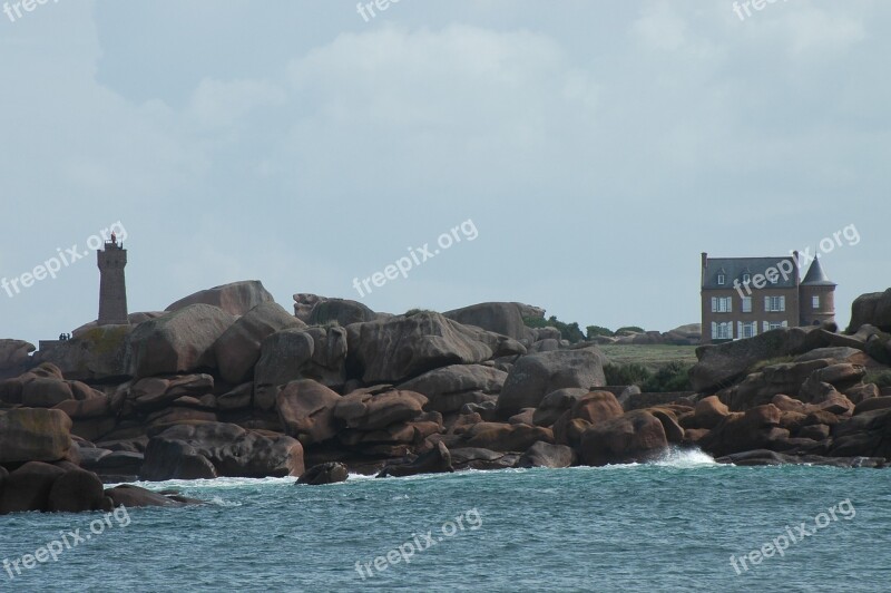 Brittany Lighthouse Rocky Coast By The Sea France