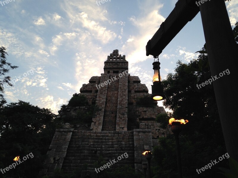 Ruins Evening Lamp Torch Civilization