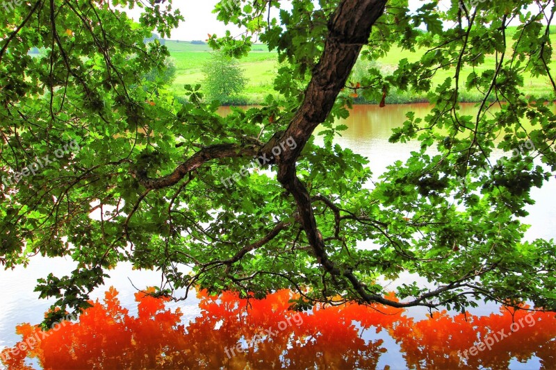 Mirroring Water Red Reflection Landscape