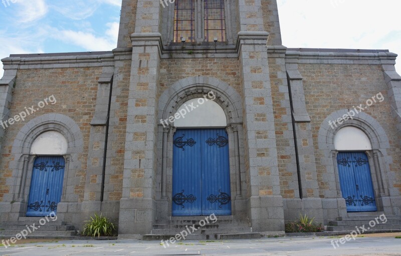 Church Portal Church Of Rochebonne Britain France Door Blue Heritage Ancient Monument