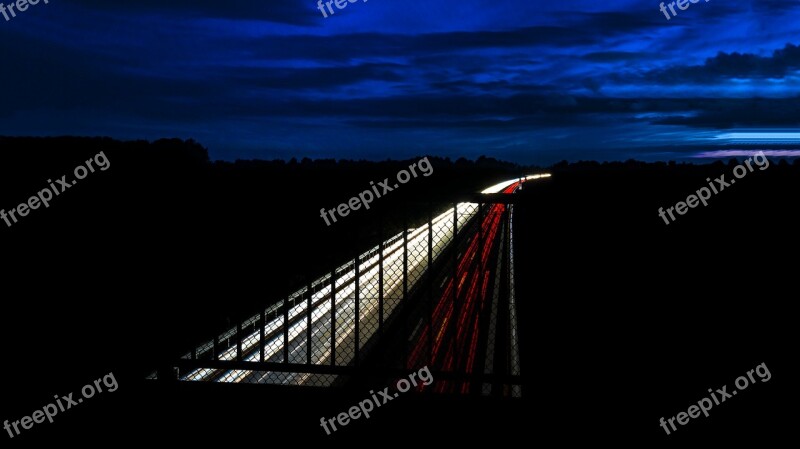 Highway Light Traces Long Exposure Night Spotlight