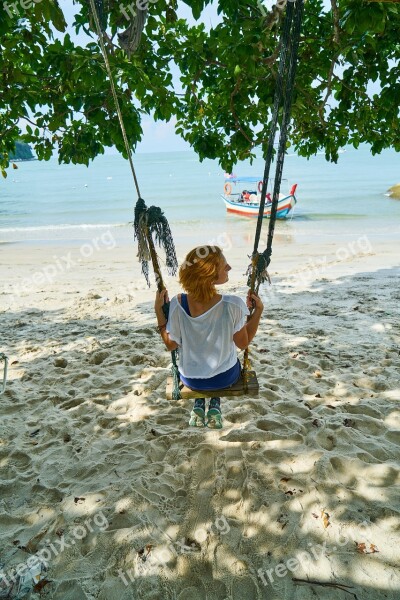 Swing Marine Beach Woman Coastal