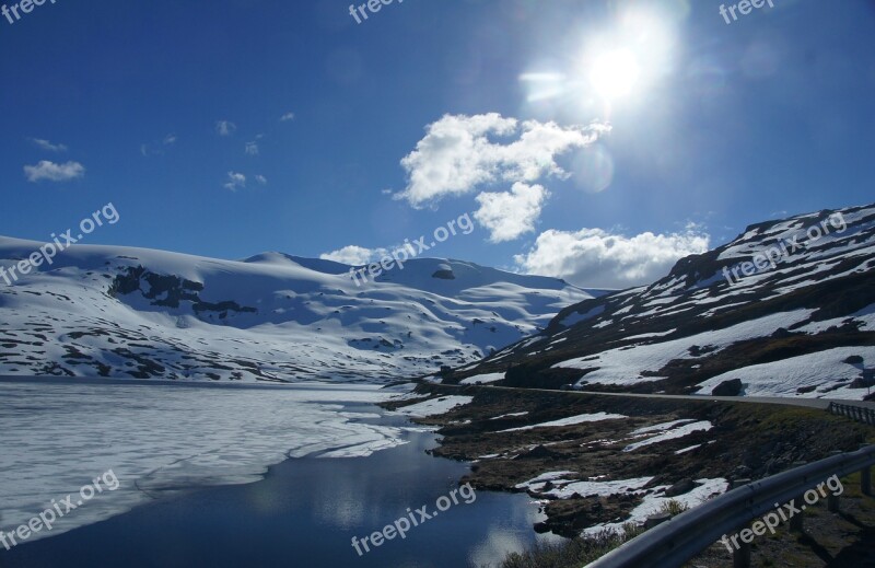 Glacial Lake Ice Snow Norway Blue