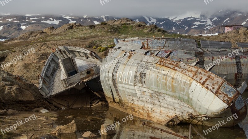 Boat Old Greenland Aged Abandoned