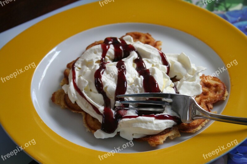 Waffles Cream Sweet Dish Sweet Delicious