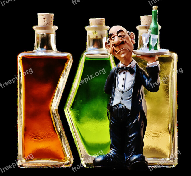 Waiter Beverages Bottles Alcohol Figures