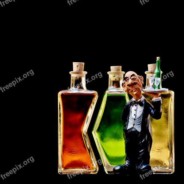 Waiter Beverages Bottles Alcohol Figures