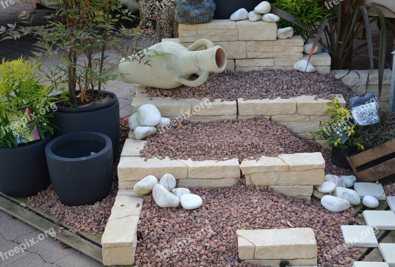 Décoration Jardin Zen Steps Gravel Red Amphora Pebble