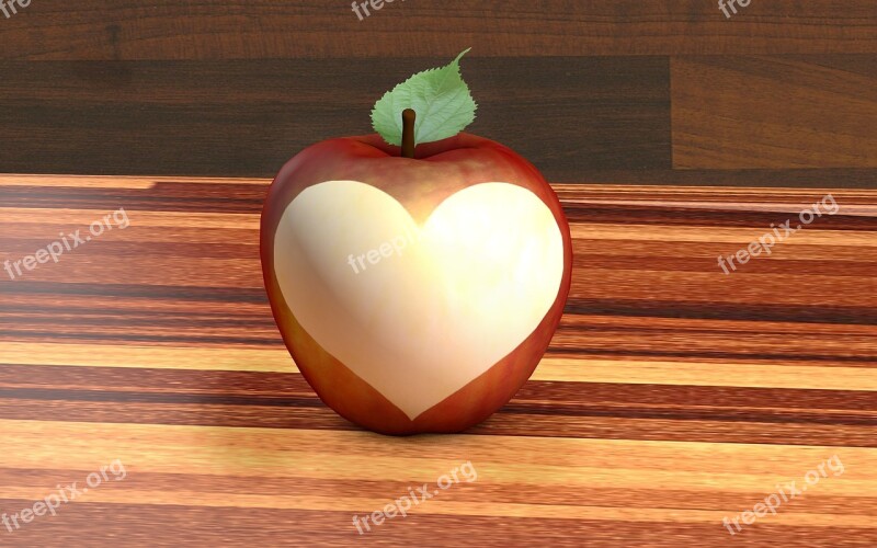 Apple Heart Fruit Eat Red