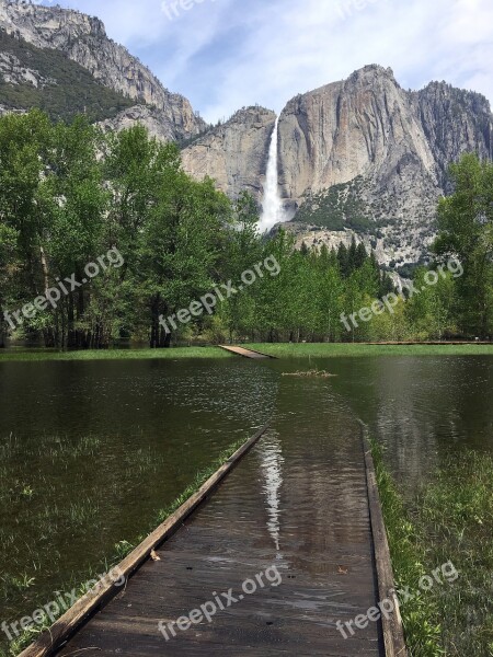 Nature Waterfall Yosemite Scenic Spring