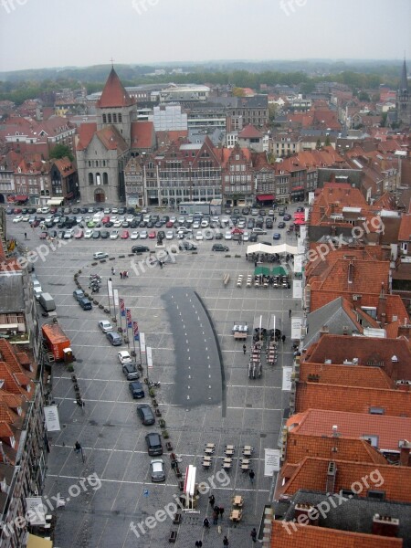 Tournai Belgium View From Above Grand-place Belfry