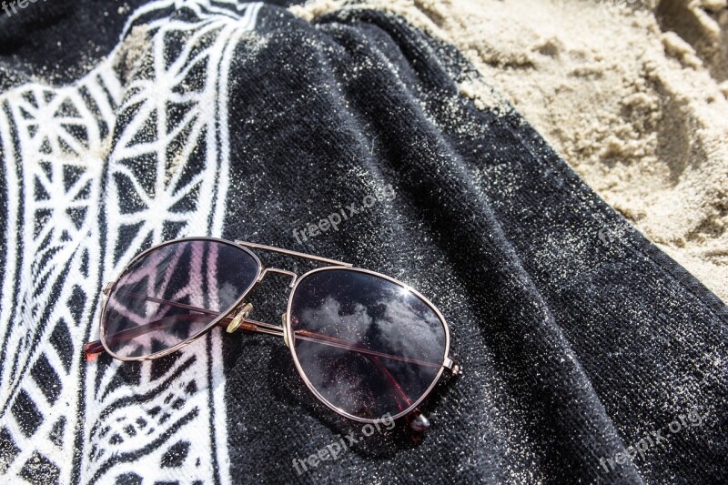 Beach Sun Glasses Towel Sand Summer