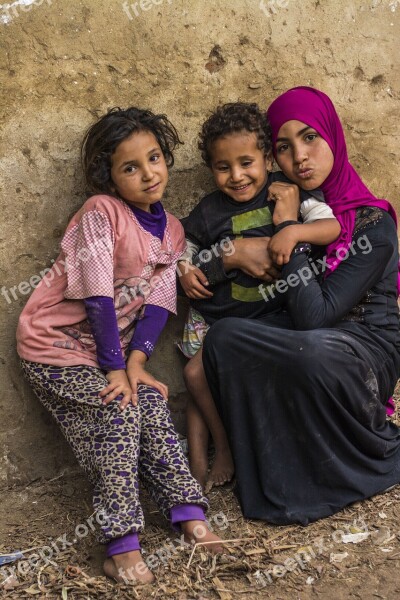 Three Children Two Girls And A Boy Portrait People Childhood