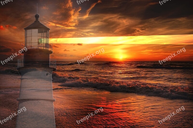 Lighthouse Sky Sea Water Mood