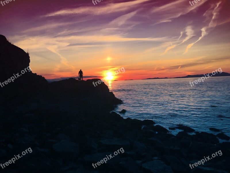 Sunset Sunsets Orange Sky Purple Sky Ocean