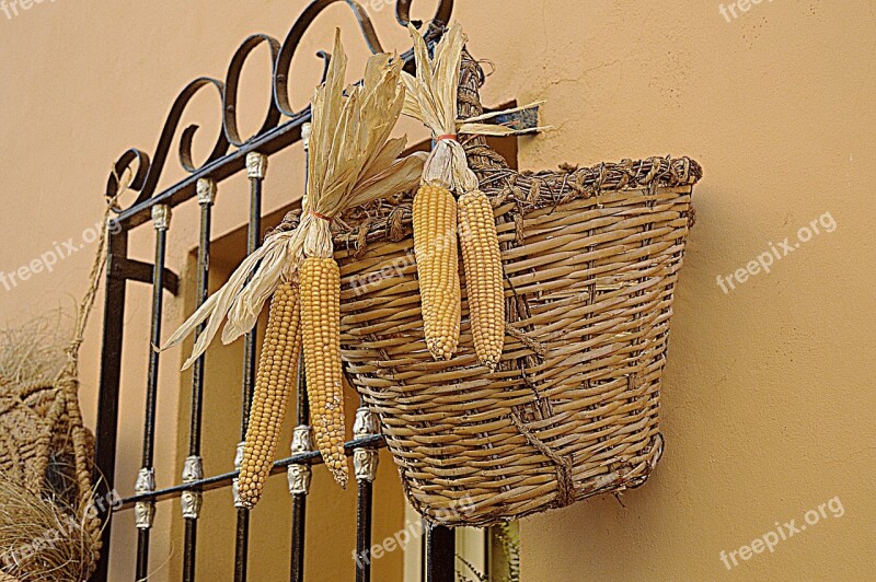 Corn Esparto Basket Of Esparto Grass Dried Corn Rustic