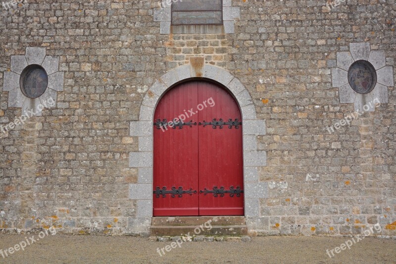 Red Portal Portal Church Buildings Stones Wooden Gate