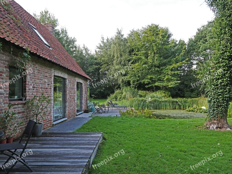 Country House In The Natural Park Pond Reed Water Lilies Terrace