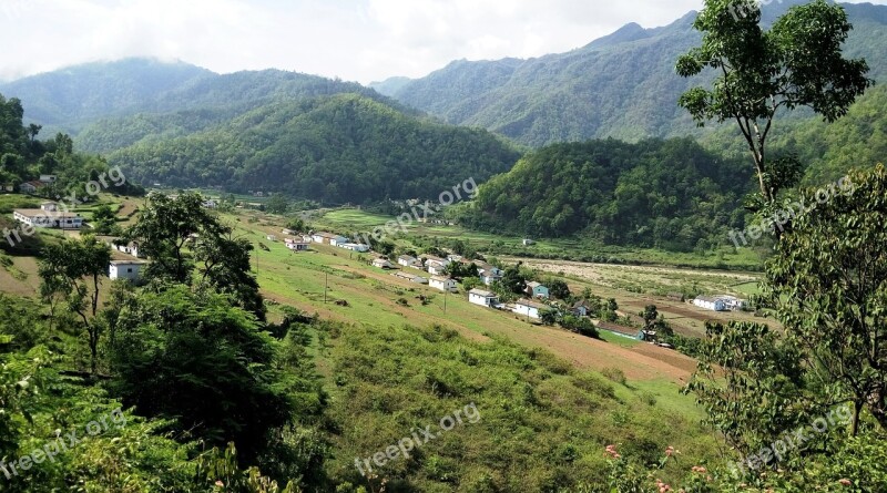 Uttarakhand India Village Hills Jungle Green