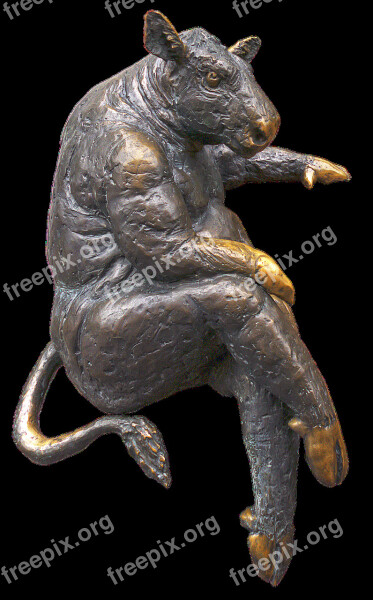 Bronze Statue Sitting Cow Cattle Figure