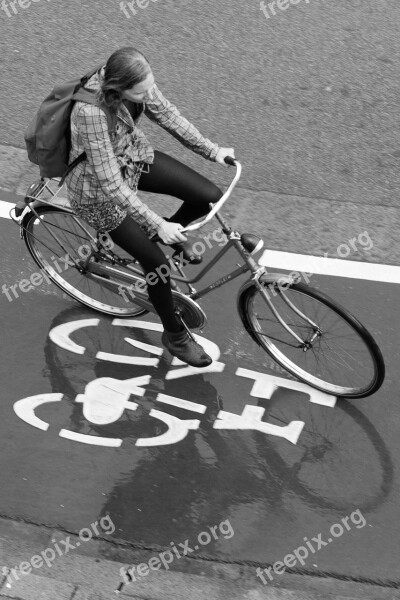 Girl Bicycle Traffic Dutch Netherlands