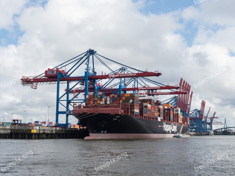 Container Ship Port Hamburg Harbour Cranes Container