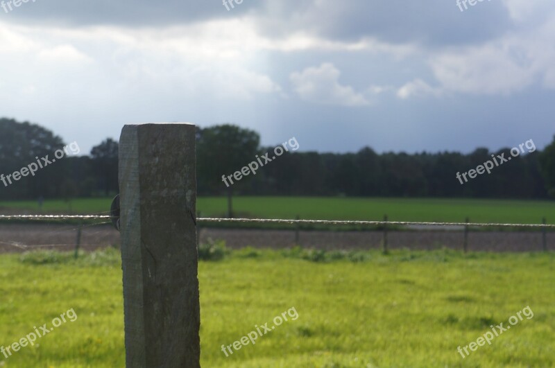 Fence Post Land Focus Panorama Cobwebs