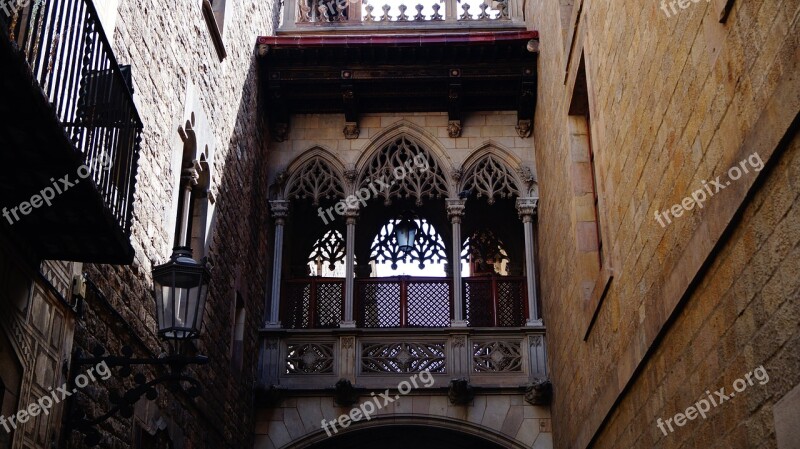 Spain Barcelona The Gothic Quarter Balcony Architecture