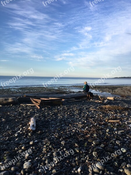 Beach Shore Man Thinking Sky