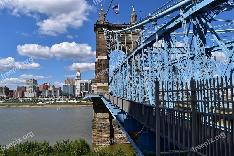 Roebling Bridge Newport Cincinnati Cityscape City