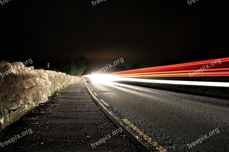 Road Night Long Exposure Autos Light