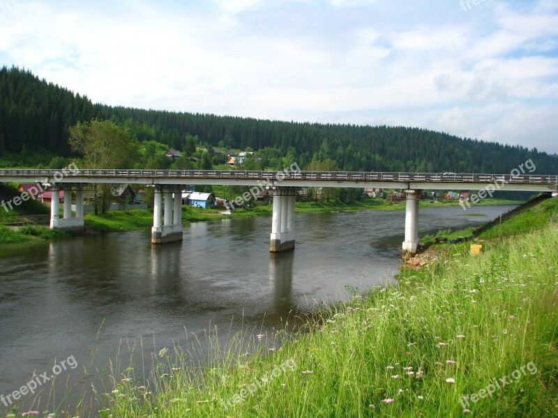 Bridge Crossing River Russia Summer