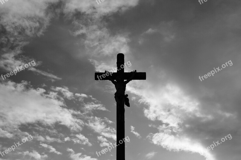 Cross Jesus Christ Photo Black White Religious Figure Religion